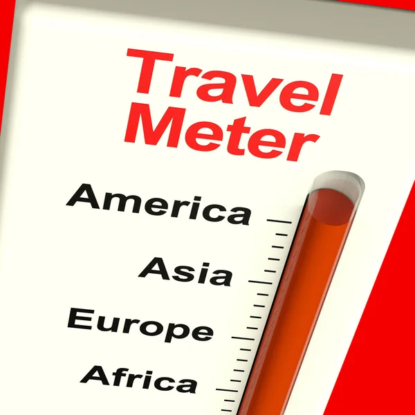 Medidor de viagens mostrando a América Ásia e Europa — Fotografia de Stock