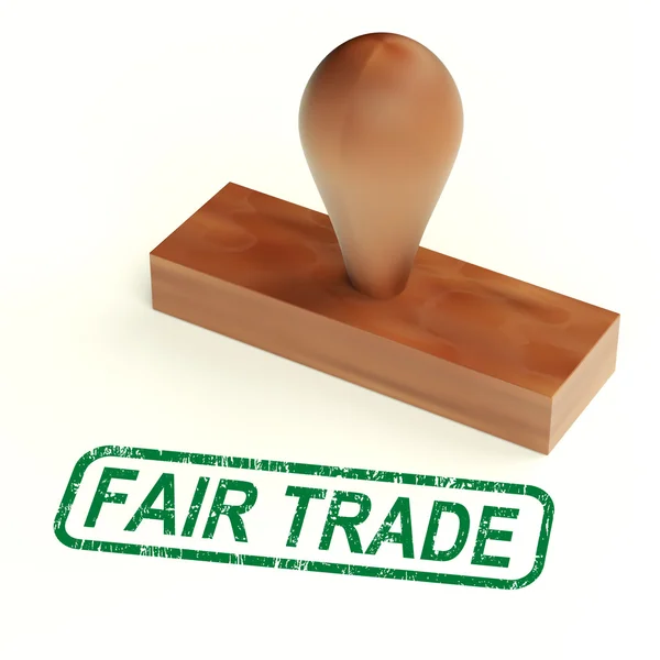 Fair Trade Rubber Stamp Shows Ethical Products — Stock Photo, Image