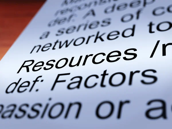 Resurser definition närbild visar material och tillgångar — Stockfoto