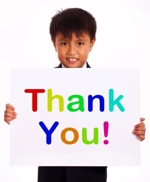 Thank You Sign As Thanks Message From Kid — Stock Photo, Image