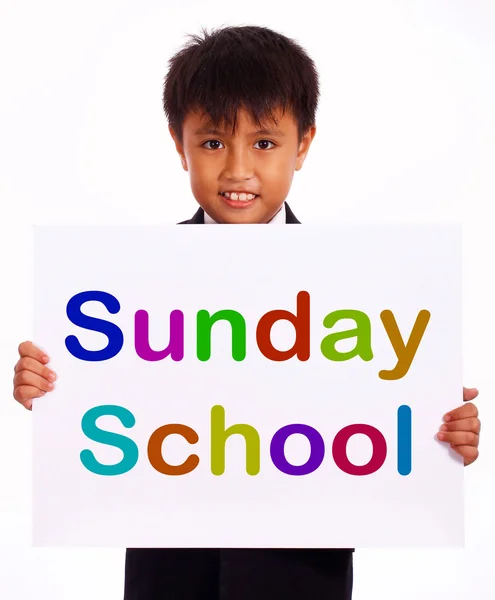 Sunday School Sign Showing Christian Kids Activity — Stock Photo, Image