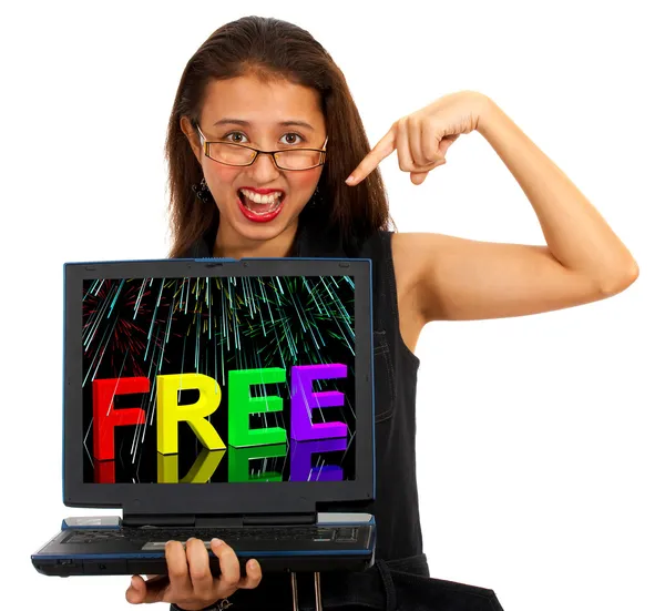 Free On Computer Mostrando regalos y promociones en línea — Foto de Stock
