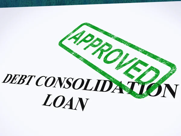 Kredyt konsolidacyjny zadłużenia zatwierdzonych pieczęć pokazuje skonsolidowanych pożyczek — Zdjęcie stockowe