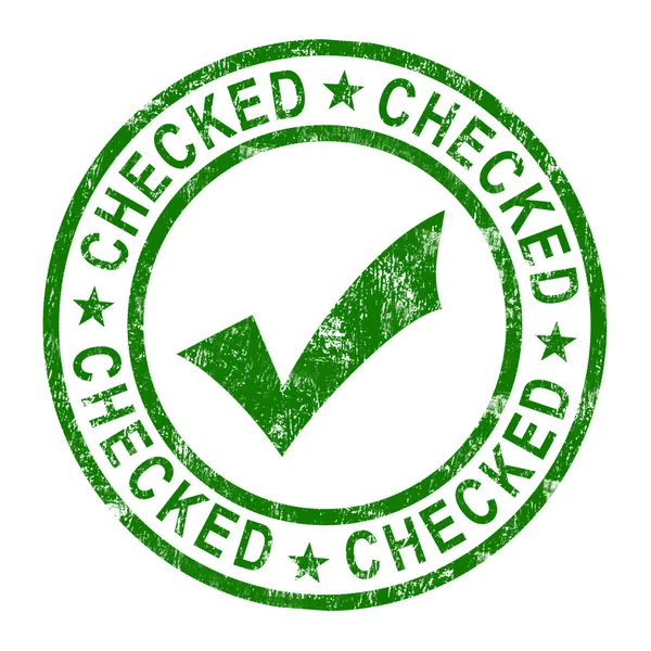 Checked Stamp With Tick Shows Quality And Excellence — Stock Photo, Image