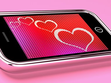 Hearts On Mobile Phone Screen Shows Online Dating