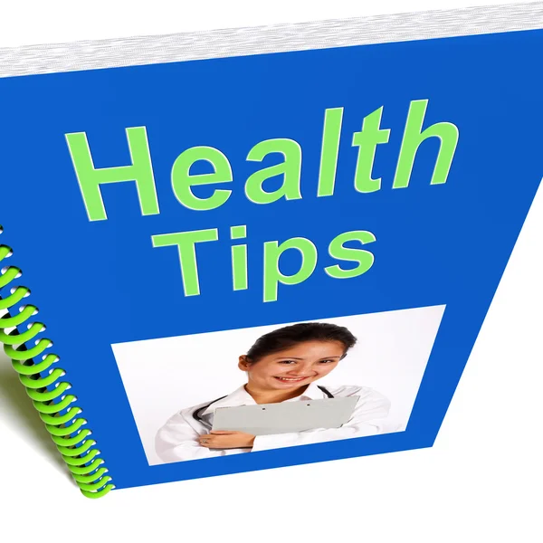 Buch mit Gesundheitstipps zeigt Wohlbefinden oder Gesundheit — Stockfoto