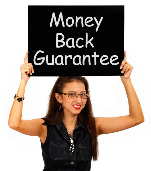 Money Back Guarantee Board Held By Girl — Stock Photo, Image