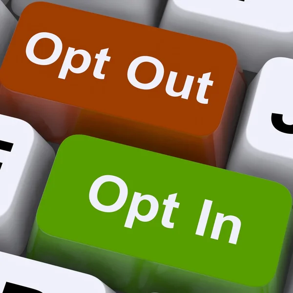 Opt In e Out Keys mostra decisão de se inscrever — Fotografia de Stock