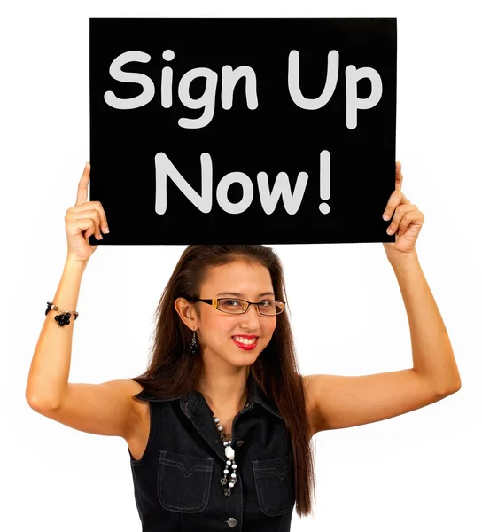 Sign Up Now Message Shows Immediate Registration — Stock Photo, Image