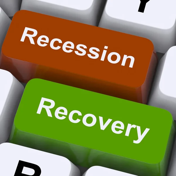 Recesszió és visszaszerzés kulcsok Térkép fellendülés vagy visszaesés — Stock Fotó