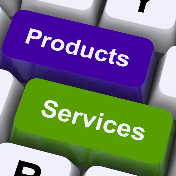 Products And Services Keys Show Selling And Buying Online — Stock Photo, Image