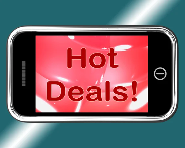 Hot Deals Mobile Message Represents Discounts Online — Stock Photo, Image
