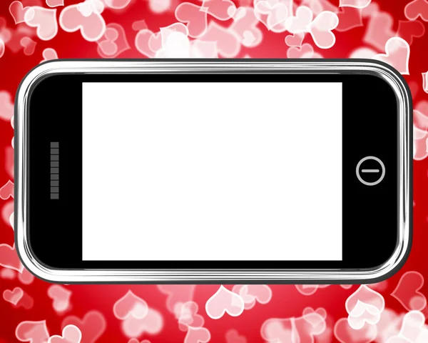 하트 배경 빈 휴대 전화 화면 — 스톡 사진