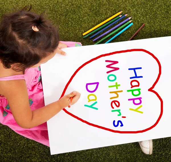Kid Writing Happy Mother's Day Sign — Stock Photo, Image