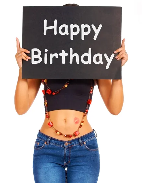 Happy Birthday Sign For Greeting From Girl — Stock Photo, Image
