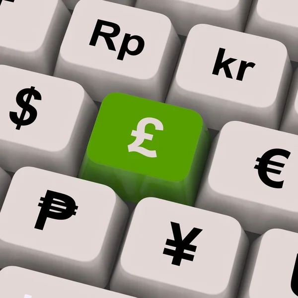Pound And Currencies Computer Keys Show Money Exchange — Stock Photo, Image