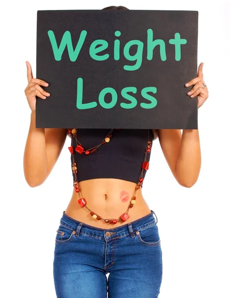 Sinal de perda de peso mostra conselhos de dieta — Fotografia de Stock
