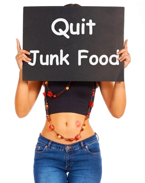 Quit Junk Food Sign Shows Eating Well For Health — Stok fotoğraf