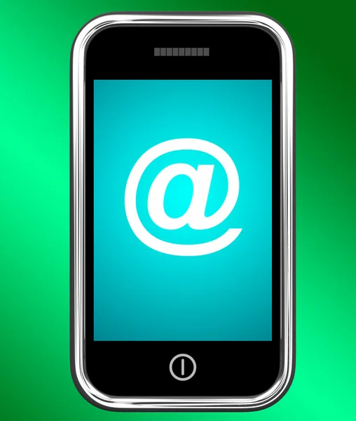 Mobile With At Sign For Emailing Or Contacting — Stock Photo, Image