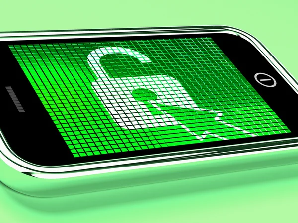 Kłódka odblokowany telefon komórkowy pokazuje dostępu lub chronione — Zdjęcie stockowe