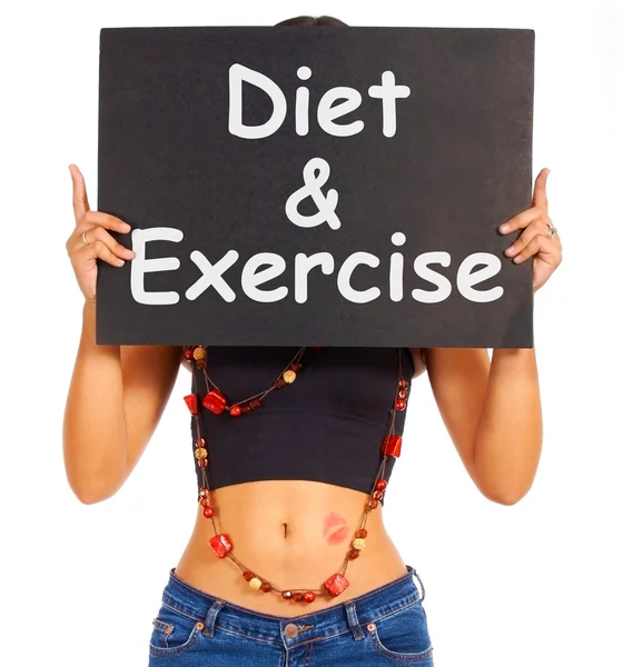 Sinal de dieta e exercício mostra conselhos sobre perda de peso — Fotografia de Stock