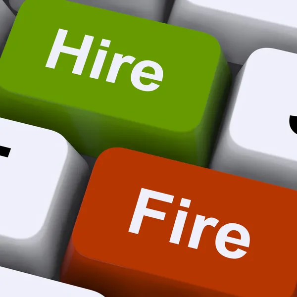 Hire Fire Keys Shows Human Resources Or Recruitment — Stock Photo, Image