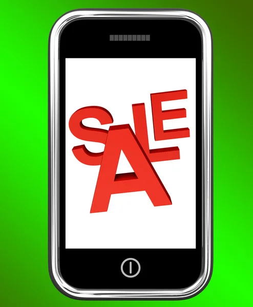 Sprzedaż ekran telefonu komórkowego wyświetla w Internecie zniżki — Zdjęcie stockowe
