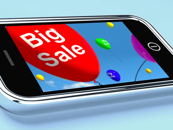 Big Sale Balloons On Mobile Phone Show Discounts — Stock Photo, Image