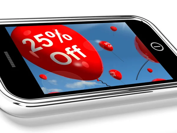 Mobile With 25% Off Sale Promotion Balloons — Stock Photo, Image