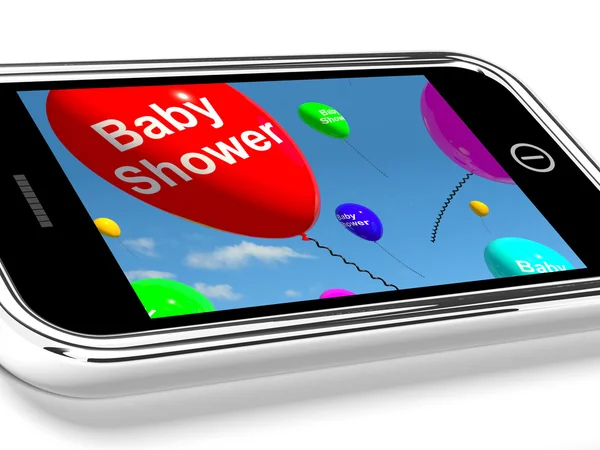 Cep telefonu mesajı gösterir bebek kutlama duş — Stok fotoğraf