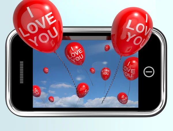 Je t'aime ballons à partir d'un smartphone mobile — Photo