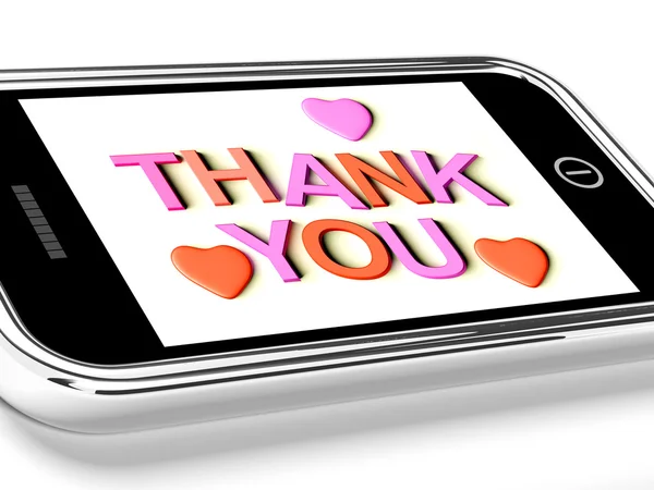 Mensaje de Gracias y Corazones Como Gracias Recibido en el Móvil — Foto de Stock