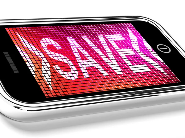 Spara meddelande på mobiltelefon visar kampanjer och rabatter — Stockfoto