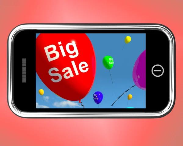 Grote verkoop ballonnen op mobiele telefoon toont promoties en vermindering — Stockfoto