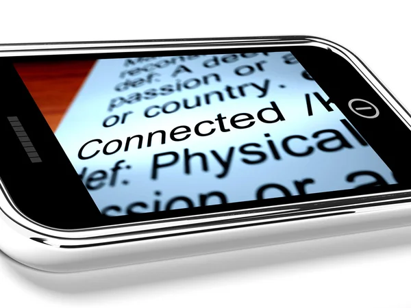 Definición conectada en el teléfono móvil muestra conexión en línea — Foto de Stock