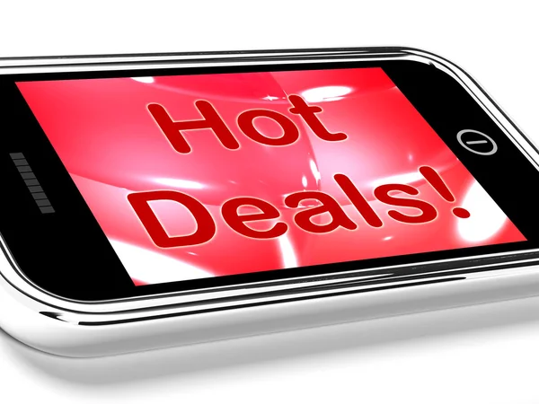 Hot Deals On Mobile Screen Represents Discounts Online — Stock Photo, Image