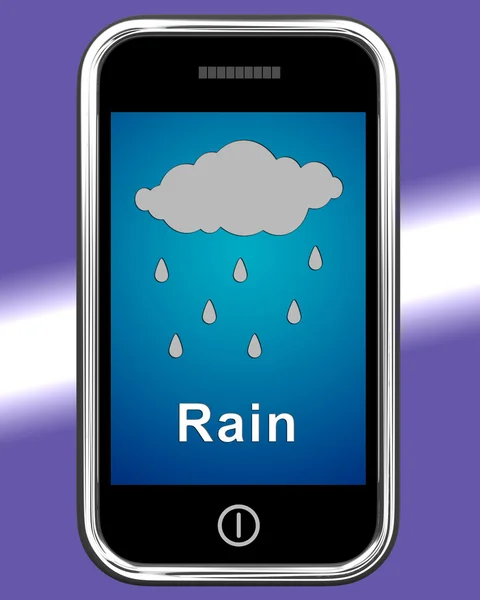 Мобільний телефон показує прогноз погоди дощу — стокове фото