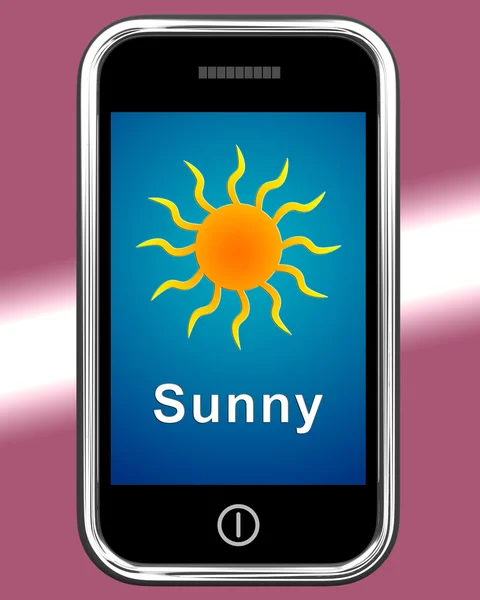 Teléfono móvil muestra el pronóstico del tiempo soleado — Foto de Stock