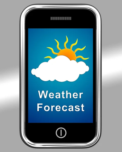 Mobile Phone Shows Cloudy Weather Forecast — Stock Photo, Image