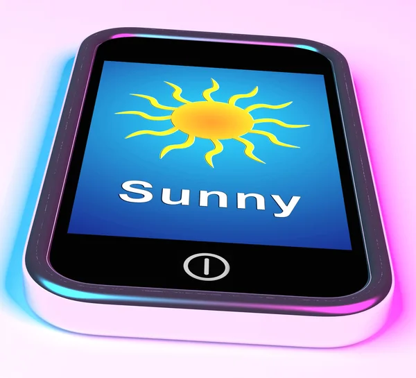 Mobile Smartphone Shows Sunny Weather Forecast — Stock Photo, Image