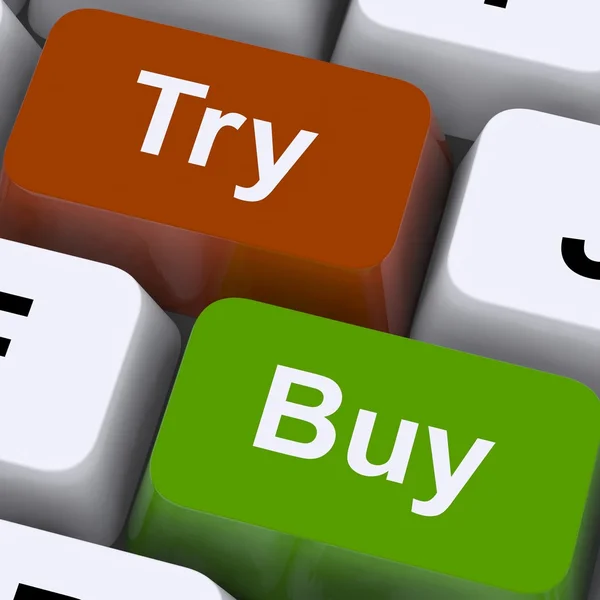Proberen kopen sleutels Toon winkelen online — Stockfoto