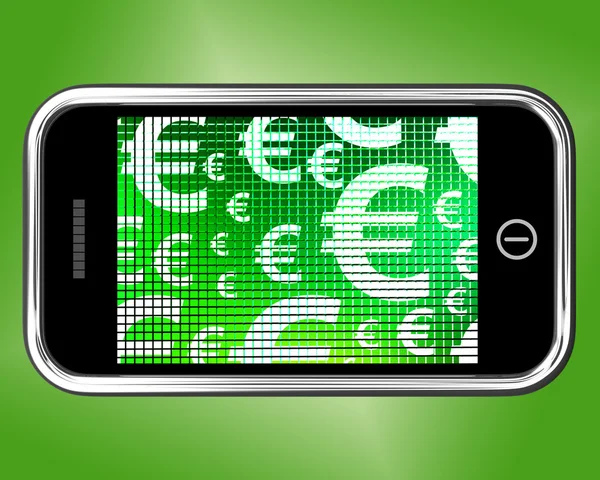 मोबाइल स्क्रीनवर युरो प्रतीक पैसे आणि गुंतवणूक दर्शविते — स्टॉक फोटो, इमेज