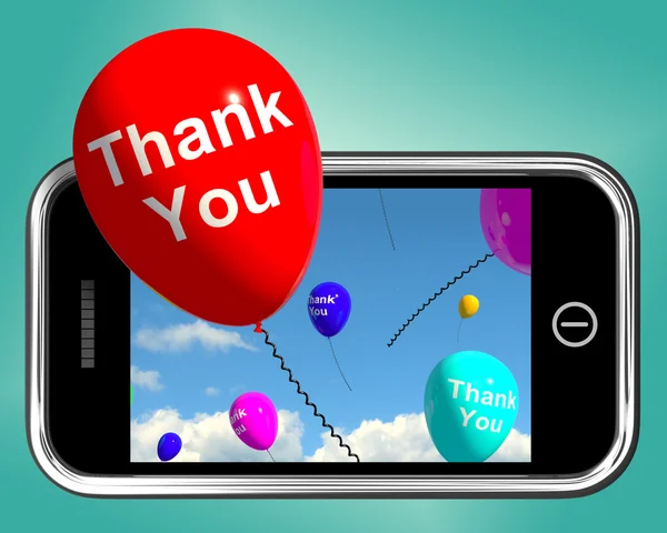 Obrigado balões mensagem como agradecimentos enviados no celular — Fotografia de Stock