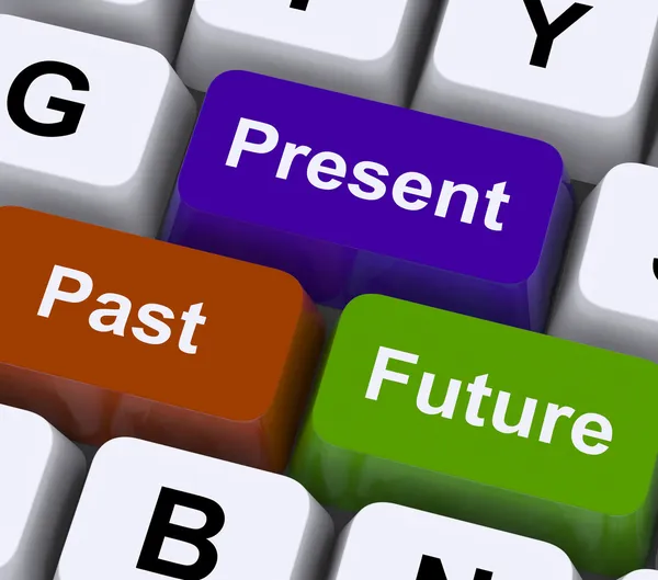 Past Present And Future Keys Show Evolution Or Aging — Stock Photo, Image