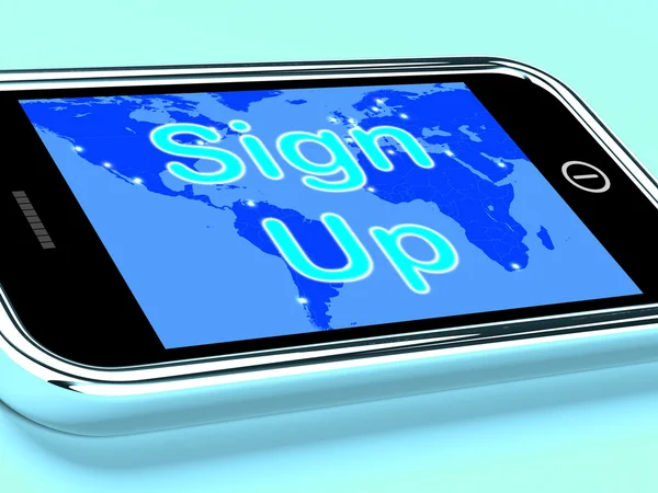 携帯電話の画面を示していますオンライン登録にサインアップします。 — ストック写真