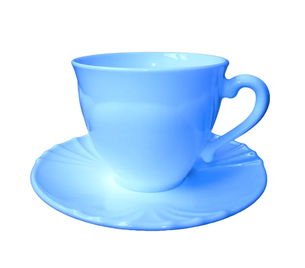 Blauwe cup op een schotel geïsoleerd op witte achtergrond — Stockfoto