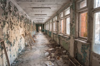 Abandoned corridor in pripyat school 2012 clipart