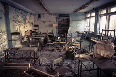 Abandoned school in Chernobyl 2012 March 14 clipart