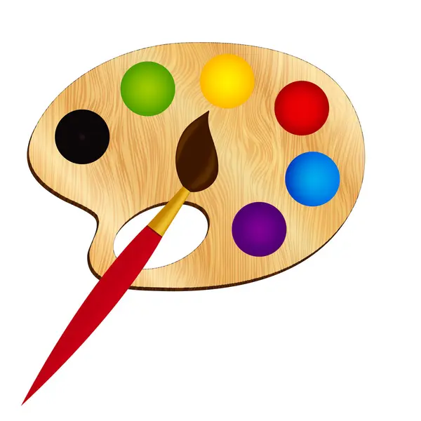 stock image Wooden art palette with paints and brushe