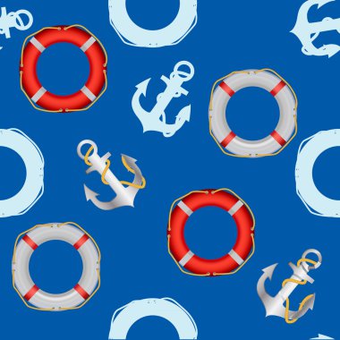 Anchor stencil and lifebuoy seamless pattern. maritime theme clipart